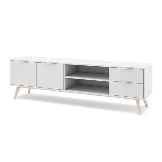 Mobile TV, 180 x 40 x 53 cm, in legno di pino bianco e naturale | Collezione Campus