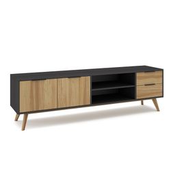 Mueble TV, 180 x 40 x 53 cm, de madera de pino en natural y negro  | Colección Lavis