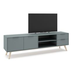 Mueble TV, 180 x 40 x 53 cm, de madera de pino en verde y natural  | Colección Pisco