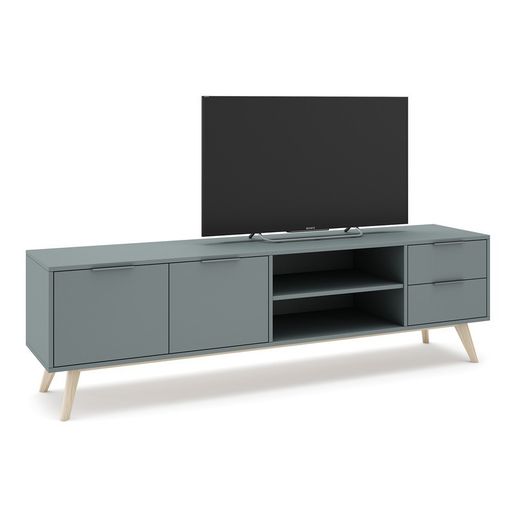 Mueble TV, 180 x 40 x 53 cm, de madera de pino en verde y natural  | Colección Pisco