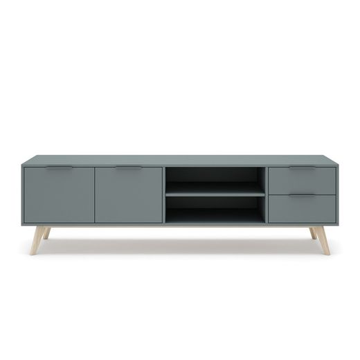 Mueble TV, 180 x 40 x 53 cm, de madera de pino en verde y natural  | Colección Pisco