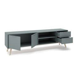 Mueble TV, 180 x 40 x 53 cm, de madera de pino en verde y natural  | Colección Pisco