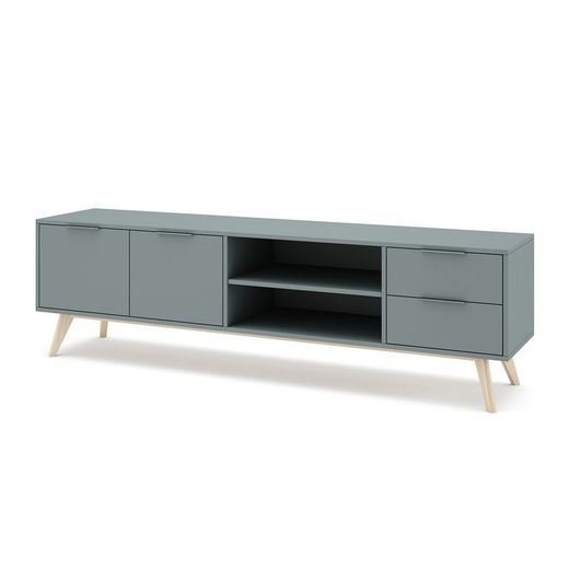 Mueble TV, 180 x 40 x 53 cm, de madera de pino en verde y natural  | Colección Pisco