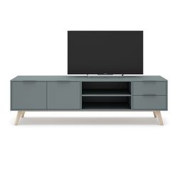 Mueble TV, 180 x 40 x 53 cm, de madera de pino en verde y natural  | Colección Pisco