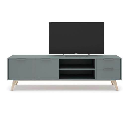 Mueble TV, 180 x 40 x 53 cm, de madera de pino en verde y natural  | Colección Pisco
