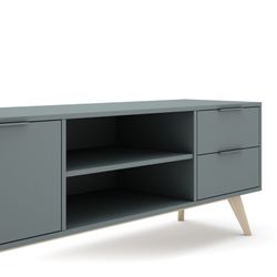 Mueble TV, 180 x 40 x 53 cm, de madera de pino en verde y natural  | Colección Pisco