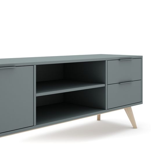 Mueble TV, 180 x 40 x 53 cm, de madera de pino en verde y natural  | Colección Pisco