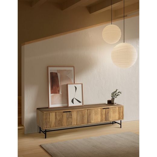 Mueble TV, 190 x 40 x 50 cm, de madera de mango en natural y negro | Colección Mundra