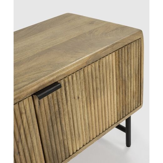 Mueble TV, 190 x 40 x 50 cm, de madera de mango en natural y negro | Colección Mundra