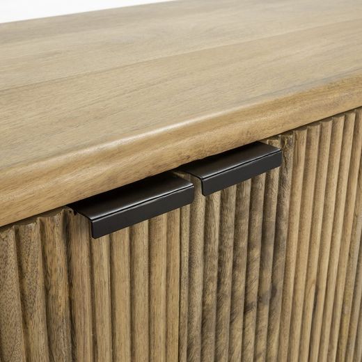 Mueble TV, 190 x 40 x 50 cm, de madera de mango en natural y negro | Colección Mundra