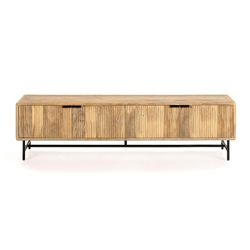 Mueble TV, 190 x 40 x 50 cm, de madera de mango en natural y negro | Colección Mundra