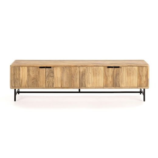 Mueble TV, 190 x 40 x 50 cm, de madera de mango en natural y negro | Colección Mundra