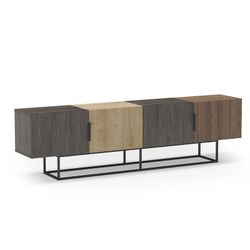 Mueble TV, 200 x 35 x 55 cm, de madera y metal en color roble y nogal | Colección Titán