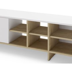 Mobile TV, 230 x 35,6 x 44 cm, in legno bianco e rovere | Collezione Cequoia