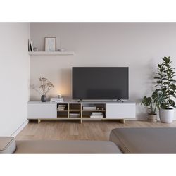 Mobile TV, 230 x 35,6 x 44 cm, in legno bianco e rovere | Collezione Cequoia