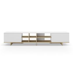 Mobile TV, 230 x 35,6 x 44 cm, in legno bianco e rovere | Collezione Cequoia