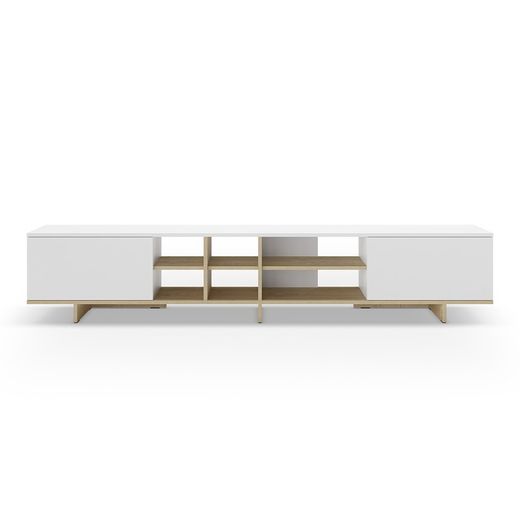 Mobile TV, 230 x 35,6 x 44 cm, in legno bianco e rovere | Collezione Cequoia