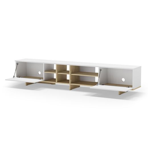 Mobile TV, 230 x 35,6 x 44 cm, in legno bianco e rovere | Collezione Cequoia