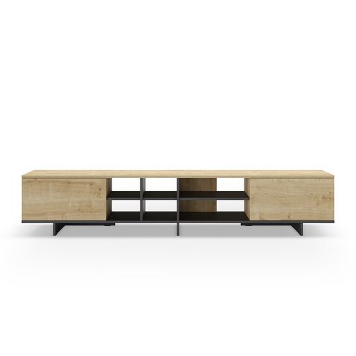 Mobile TV, 230 x 35,6 x 44 cm, in legno con finitura rovere e nero | Collezione Cequoia
