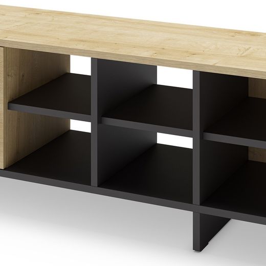 Mobile TV, 230 x 35,6 x 44 cm, in legno con finitura rovere e nero | Collezione Cequoia