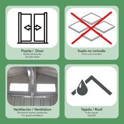Pack Caseta Metálica Gardiun Yorkshire 2,43m (121x201x190 cm) con 2 Portaherramientas de Acero 5x40 cm y 1 Balda de Pared 20x80 cm – Almacenamiento Exterior Resistente y Organizado