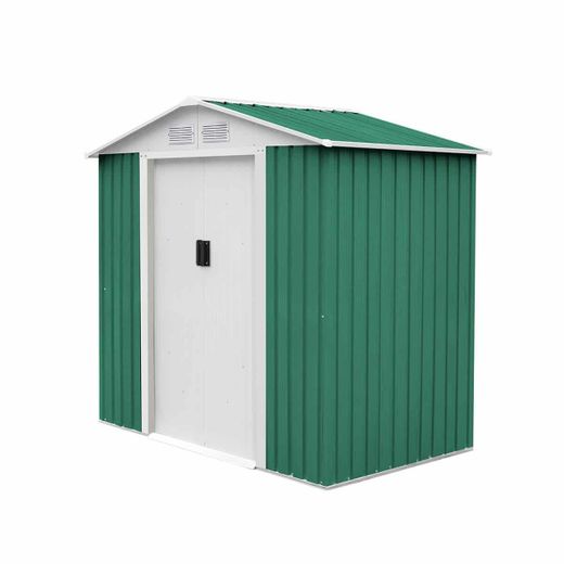 Pack Caseta Metálica Gardiun Yorkshire 2,43m (121x201x190 cm) con 2 Portaherramientas de Acero 5x40 cm y 1 Balda de Pared 20x80 cm – Almacenamiento Exterior Resistente y Organizado