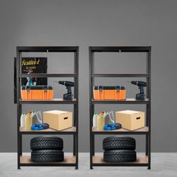 Pack de 2 Estanterías Metálicas CATTERHOUSE Hans Plus 90x40x180 cm - Almacenaje Industrial en Kit, Color Negro, 5 Baldas Ajustables, Soporta hasta 875 kg