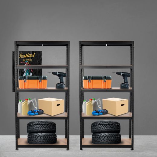 Pack de 2 Estanterías Metálicas CATTERHOUSE Hans Plus 90x40x180 cm - Almacenaje Industrial en Kit, Color Negro, 5 Baldas Ajustables, Soporta hasta 875 kg
