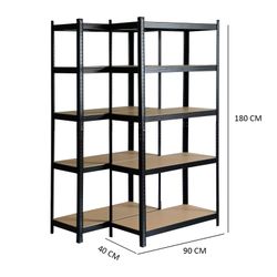 Pack de 2 Estanterías Metálicas CATTERHOUSE Hans Plus 90x40x180 cm - Almacenaje Industrial en Kit, Color Negro, 5 Baldas Ajustables, Soporta hasta 875 kg