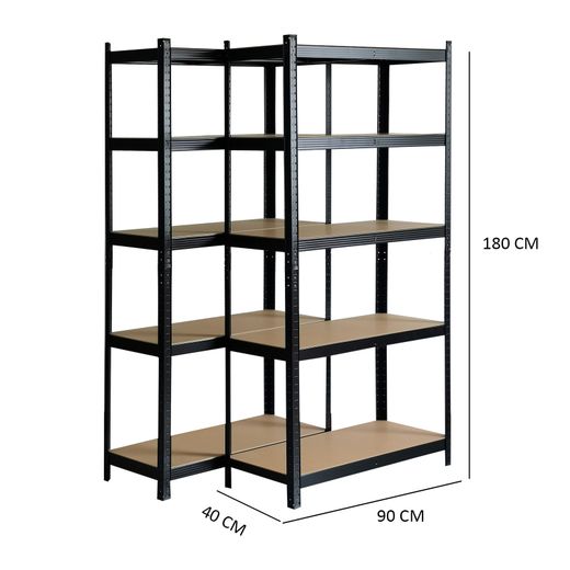 Pack de 2 Estanterías Metálicas CATTERHOUSE Hans Plus 90x40x180 cm - Almacenaje Industrial en Kit, Color Negro, 5 Baldas Ajustables, Soporta hasta 875 kg