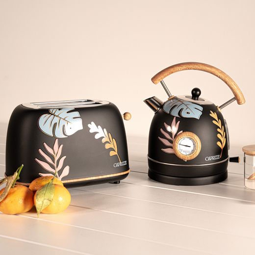Pack Tostapane e Bollitore Retro Floreale Nero Opaco, 815W e 2200W