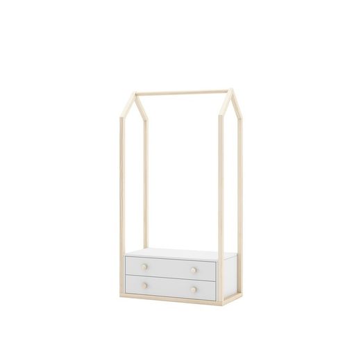 Perchero, 80 x 40 x 170 cm, de madera de pino en blanco y natural  | Colección Esteban