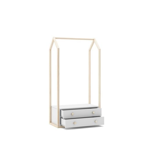 Perchero, 80 x 40 x 170 cm, de madera de pino en blanco y natural  | Colección Esteban