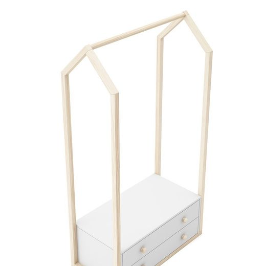 Perchero, 80 x 40 x 170 cm, de madera de pino en blanco y natural  | Colección Esteban