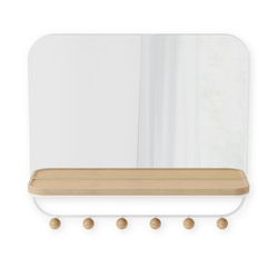 Portabastoni con specchio, 46 x 10 x 41 cm, in legno di faggio naturale e bianco | Collezione Estique