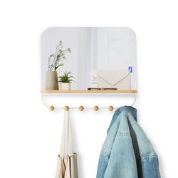 Portabastoni con specchio, 46 x 10 x 41 cm, in legno di faggio naturale e bianco | Collezione Estique