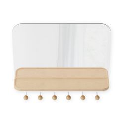 Portabastoni con specchio, 46 x 10 x 41 cm, in legno di faggio naturale e bianco | Collezione Estique