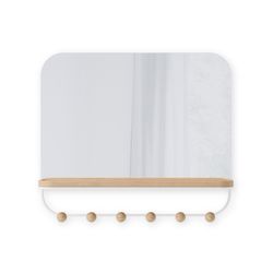 Portabastoni con specchio, 46 x 10 x 41 cm, in legno di faggio naturale e bianco | Collezione Estique