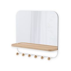 Portabastoni con specchio, 46 x 10 x 41 cm, in legno di faggio naturale e bianco | Collezione Estique