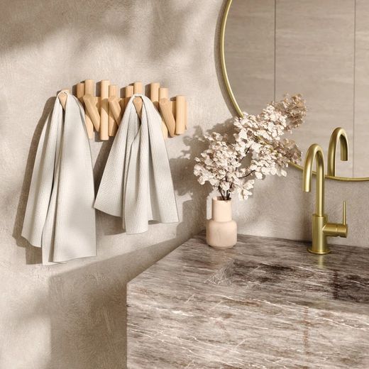 Portabastoni da parete, 38 x 4 x 17 cm, in legno di pino naturale | Collezione Picket