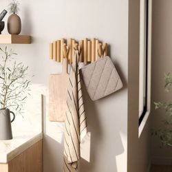 Portabastoni da parete, 38 x 4 x 17 cm, in legno di pino naturale | Collezione Picket