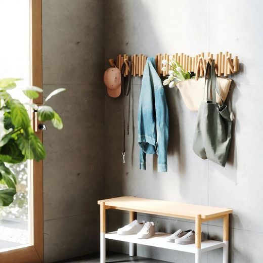 Portabastoni da parete, 38 x 4 x 17 cm, in legno di pino naturale | Collezione Picket