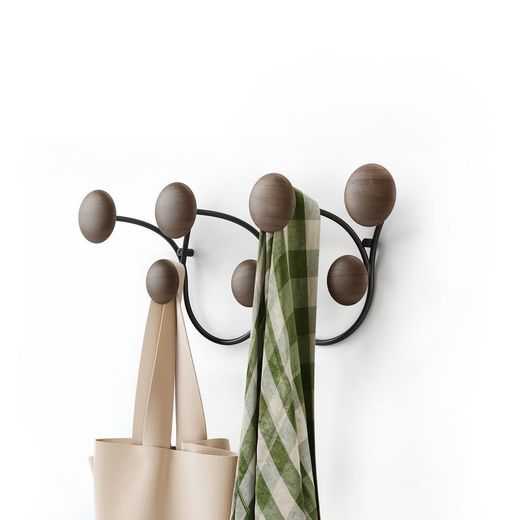 Portabastoni da parete, 43 x 10 x 17 cm, in acciaio nero e naturale | Collezione Dotsy