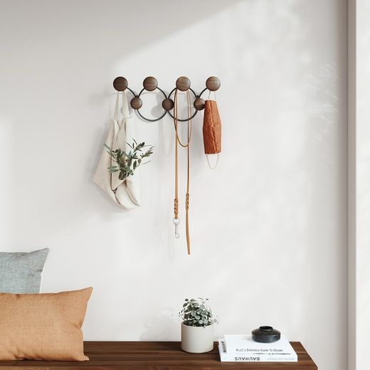 Portabastoni da parete, 43 x 10 x 17 cm, in acciaio nero e naturale | Collezione Dotsy