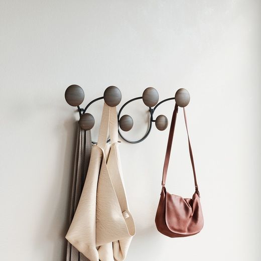 Portabastoni da parete, 43 x 10 x 17 cm, in acciaio nero e naturale | Collezione Dotsy