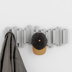 Portabastoni da parete, 49 x 18 x 3 cm, in ABS e polipropilene grigio | Collezione Stick