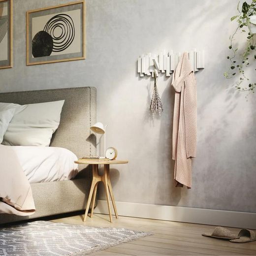 Perchero de pared, 49 x 3 x 18 cm, de abs y polipropileno en blanco | Colección Stick