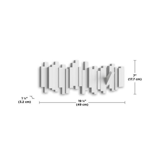 Perchero de pared, 49 x 3 x 18 cm, de abs y polipropileno en blanco | Colección Stick