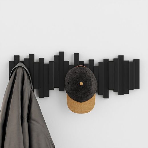 Portabastoni da parete, 49 x 3 x 18 cm, in ABS e polipropilene nero | Collezione Stick