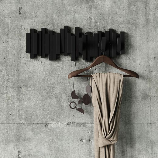 Portabastoni da parete, 49 x 3 x 18 cm, in ABS e polipropilene nero | Collezione Stick
